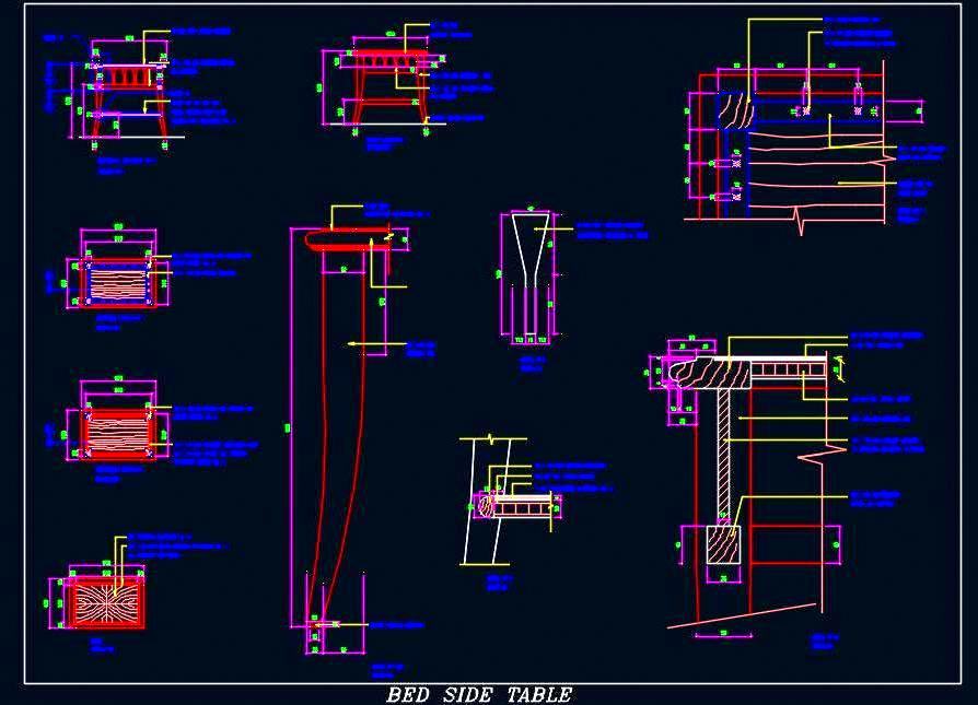 Rectangular Side Table with Detailed CAD Plans & Sections